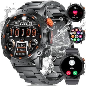 SUNKTA Military Smart Watches for Men(Answer/Dial Calls),1.43" AMOLED 5ATM Waterproof/400mAh/126 Sport Modes/Heart Rate/SpO2/Sleep Monitor,Rugged Fitness Tracker Tactical Smartwatch for Android iOS