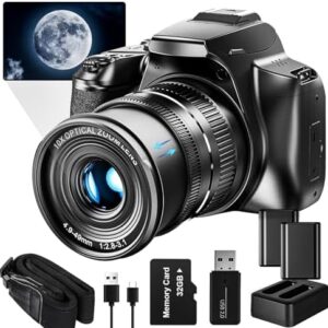 Digital Camera, 64MP&40 X Zoom Cameras for Photography & Video,4K Optical Vlogging Camera for YouTube with Flash, WiFi & HDMI Output，32GB SD Card(2 Batteries)