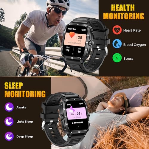 Military Smart Watch for Men 3ATM Waterproof Watch 2.0'' Big Screen Rugged Tactical Smartwatch 430mAh Fitness Tracker with Heart Rate Sleep Monitor for iPhone Android - Image 7