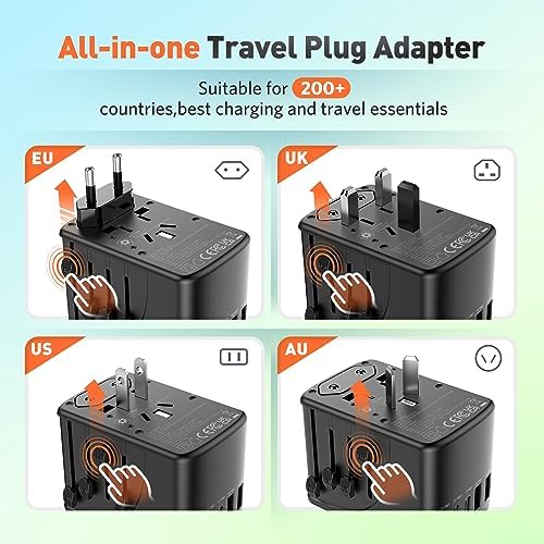 Universal Travel Adapter International Plug - European Travel Plug Adapter Worldwide US AUS EU UK Spain Germany Ireland Italy - All-in-one Travel Outlet Power Adapter with 3 USB C 2 USB A - Image 2