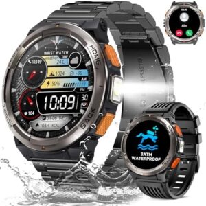 Military Smart Watch for Men with Call LED Flashlight 3ATM Waterproof 1.45" Rugged Tactical Smartwatch with Compass Elevation Barometer Fitness Tracker with HR/SPO2/Sleep Monitor for iOS Android