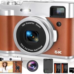 5K Digital Camera for Photography Autofocus, 48MP Vlogging Camera with Front and Rear Lens, Viewfinder, Flashlight, 16X Digital Zoom, Anti-Shake, Compact Travel Camera with 32GB SD Card, 2 Batteries
