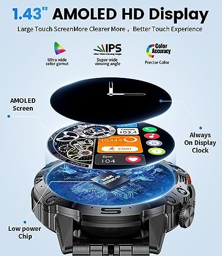 Military Smart Watch for Men(Answer/Dial Calls),1.43" AMOLED Always-on Display,Fitness Tracker 126+ Sports Modes/IP68/Heart Rate/Sleep/SpO2/Blood Pressure,Tactical Outdoor Rugged Watch for iOS Android - Image 2