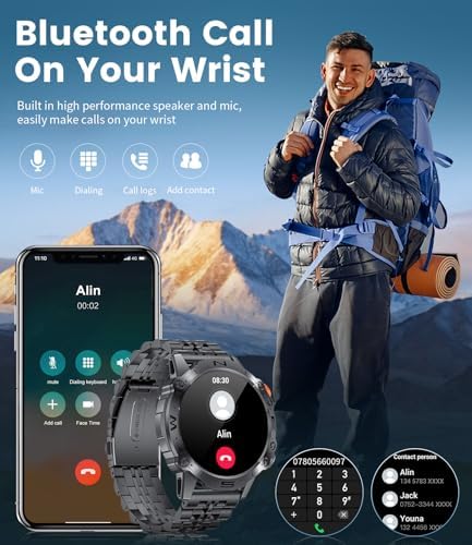 Military Smart Watch for Men(Answer/Dial Calls),1.43" AMOLED Always-on Display,Fitness Tracker 126+ Sports Modes/IP68/Heart Rate/Sleep/SpO2/Blood Pressure,Tactical Outdoor Rugged Watch for iOS Android - Image 4