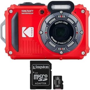 Kodak PIXPRO WPZ2 Rugged Waterproof 16MP Digital Camera with 4X Optical Zoom (Red) and 32GB microSDHC Card with Adapter Bundle (2 Items)