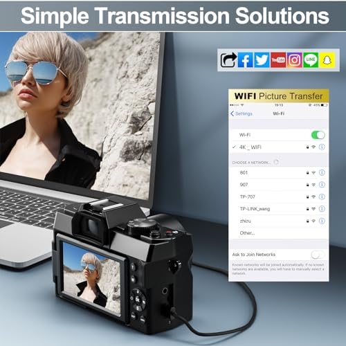 Digital Camera for Photography and Video,4K 48MP Vlogging Camera for YouTube with 180° Flip Screen,16X Digital Zoom,52mm Wide Angle,Leather Hold & Strap, 2 Batteries, 32GB TF Card(S100,Black) - Image 5