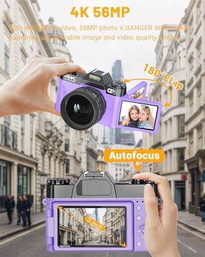 4K Digital Camera for Photography VJIANGER 48MP WiFi Vlogging Camera with 180° Flip Screen, 16X Digital Zoom, 52mm Wide Angle & Macro Lens, 2 Batteries, 32GB TF Card(W02-CY13) - Image 3