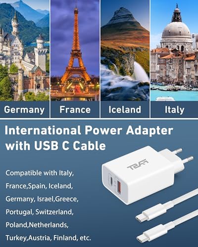 20W European USB C Travel Plug Adapter with 6FT Cable for iPhone 15/15 Pro Max /15 Plus, iPad, Galaxy S24, International USB C Fast Charger Block for Europe EU Spain Italy France Travel Essentials - Image 3