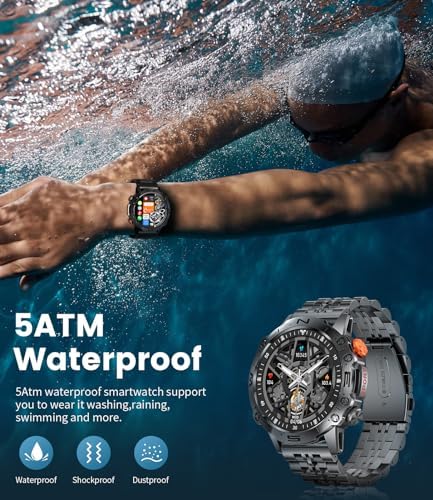 Military Smart Watch for Men(Answer/Dial Calls),1.43" AMOLED Always-on Display,Fitness Tracker 126+ Sports Modes/IP68/Heart Rate/Sleep/SpO2/Blood Pressure,Tactical Outdoor Rugged Watch for iOS Android - Image 3