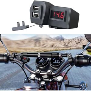 Motorcycle Phone Charger,[Upgraded Version] Voltage Digital Display Motorcycle USB Charger with 2 Port,ON/Off Switch & 2 Mounting Brackets,Universal 5V 3.1A Motorcycle USB Adapter
