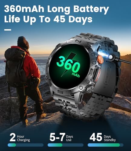 Military Smart Watch for Men(Answer/Dial Calls),1.43" AMOLED Always-on Display,Fitness Tracker 126+ Sports Modes/IP68/Heart Rate/Sleep/SpO2/Blood Pressure,Tactical Outdoor Rugged Watch for iOS Android - Image 5