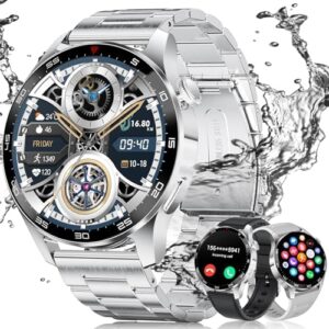 LIGE Smart Watch for Men Women(Answer/Make Call) with 3 Straps, 1.43" HD AMOLED Military Smartwatch for Android/iPhone Phones, Fitness Tracker, Silver Sports Watch with Sleep/IP68 Waterproof/pedometer