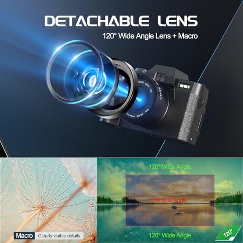 48MP Digital Cameras for Photography with Lens, Autofocus Vlogging Camera for YouTube,16X Zoom Anti-Shake Video Camera, 32GB TF Card & 2 Batteries(S100 WM Black) - Image 2