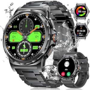 Military Smart Watches for Men,1.43" AMOLED Fitness Watch with 126+ Sports Modes/5ATM Waterproof/Pedometer/Heart Rate/Blood Pressure,Tactical Rugged Smartwatch for Android iOS