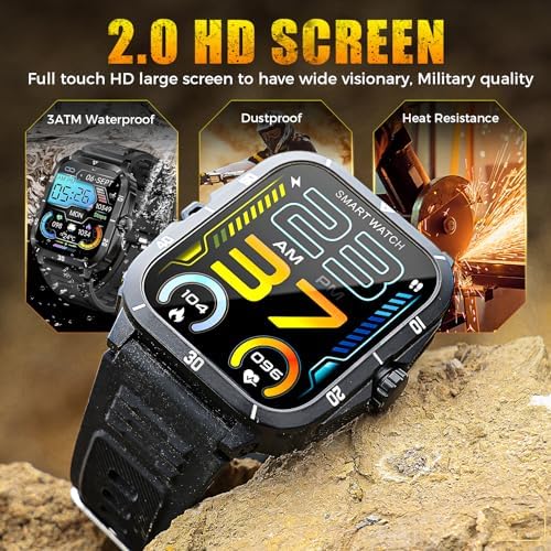Military Smart Watch for Men 3ATM Waterproof Watch 2.0'' Big Screen Rugged Tactical Smartwatch 430mAh Fitness Tracker with Heart Rate Sleep Monitor for iPhone Android - Image 3