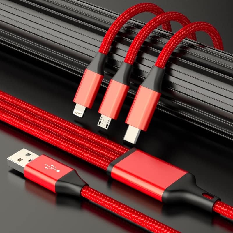 Multi Charging Cable(2Pack 4FT), Nylon Braided 3 in 1 Universal Phone Charger Fast Charging with Type-C/Micro USB and IP Port, Compatible with Most Cell Phones(Red) - Image 6