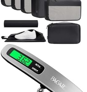 BAGAIL Digital Luggage Scale and 9 Set Packing Cubes Luggage Packing Organizer