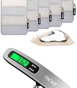 BAGAIL Digital Luggage Scale and 6 Set Ultralight Compression Packing Cubes