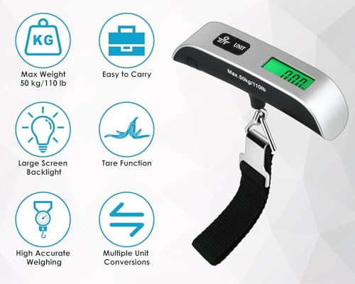 Luggage Weight Scale Portable Digital Suitcase Scale for Travel Handheld Scale with Temperature Sensor, 110 lb/50 kg, Battery Included - Image 5