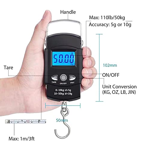 Digital Luggage Scale Professional Suitcase Travel Bag Hanging Scales Weight Balance with Tape Measure Backlight 50kg/10g - Image 2