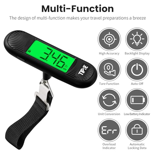 Luggage Scale, 110lb Luggage Weight Scale Digital Suitcase Scale with Hook, Portable Weight Scale for Travel with Backlight LCD Display, Baggage Scale for Travelers, Battery Included - Black - Image 3
