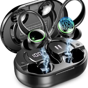 Wireless Earbuds Sports, Bluetooth 5.4 Headphones, 50H Playback Over-Ear buds with 4 ENC Noise Cancelling Mic, Deep Bass Earphones with Earhooks, IP7 Waterproof Fitness Headset for Gym Running Workout