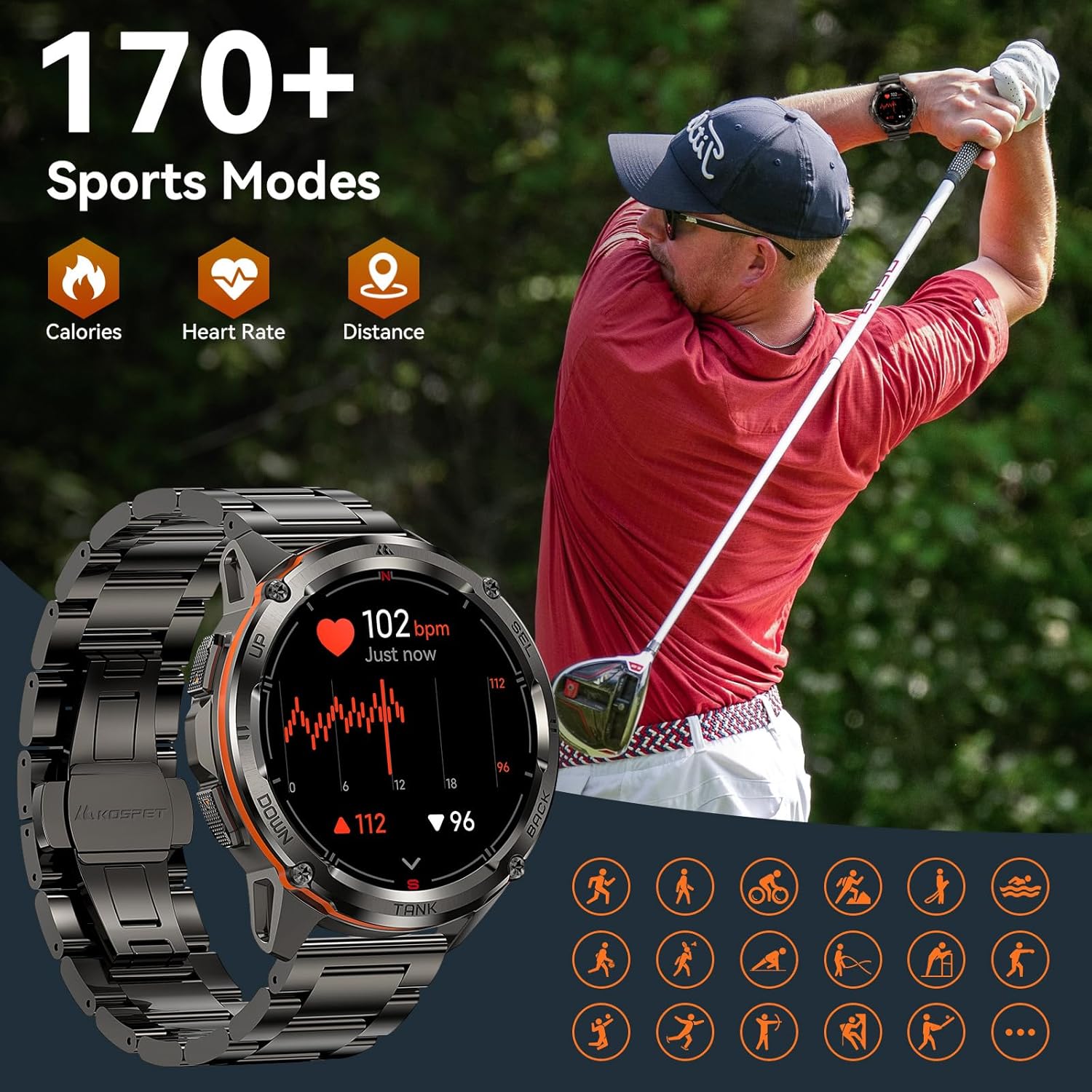 AMAZTIM GPS Smart Watch for Men, 6 Satellite Positioning, Compass, Stainless Steel Body, 50M Waterproof, 470mAh Extra-Large Battery, Answer/Make Call, 1.43" AMOLED Screen, Compatible for Android iOS - Image 9