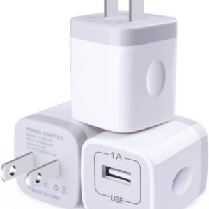 USB Wall Charger, CableLovers 1A/5V 3-Pack Travel USB Plug Charging Block Brick, Charger Power Adapter Cube Compatible Phone Xs/XS Max/X/8/7/6 Plus, Galaxy S9/S8/S8 Plus, Moto, Kindle, LG
