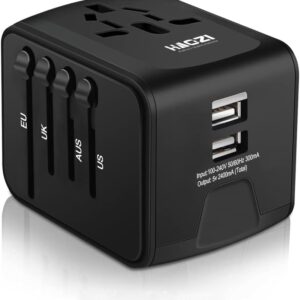 HAOZI Universal Travel Adapter, All-in-one International Power Adapter with 2.4A Dual USB, European Adapter Travel Power Adapter Wall Charger for UK, EU, AU, Asia Covers 150+Countries (Blue)