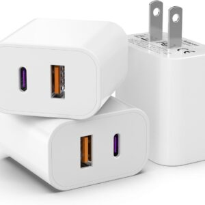 3 Pack i Phone 16 15 14 13 USB C Charger Block, iGENJUN 20W Dual Port QC + PD 3.0 Power Adapter Wall Charger, Double Fast Plug Charging Brick for i Phone 15/15 Pro/14/13/12/X, Samsung Galaxy - White