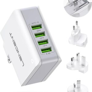 LENCENT Multiple USB Wall Charger, [22W/4.4A] 4 Port USB Travel Power Adapter, All in One Worldwide Cell Phone Charger With UK US EU European Australia, International Block Cube Plug for iPhone & IPad