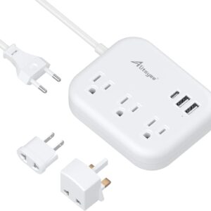 European Travel Plug Adapter, Alitayee EU/UK/US Travel Power Strip with 3 Outlets 3 USB Ports, International Universal Plug Adapter with 3ft Extension Cord to EU UK Italy Spain France Germany Cruise