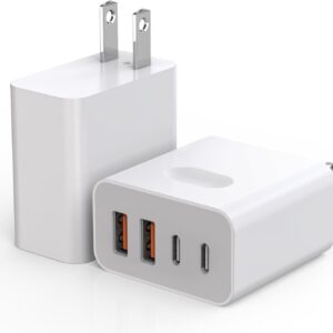 USB C Charger Block, 2-Pack 4-Port USB C Wall Charger Dual Port PD Plug Adapter+QC Double USB C Adapter, Multiport Portable Charger for iPhone 16/16 Pro/ 16 Pro Max/16 Plus/15/14/13/SE/12 Cube(White)