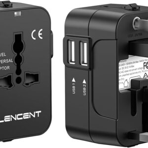 LENCENT International Travel Adapter, Worldwide All in One Universal Power Wall Charger AC Power Plug Adapter with 2 USB Charging Ports for USA EU UK AUS Cell Phone Laptop Tablets