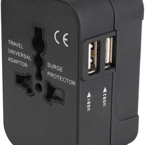 Travel Adapter, Worldwide All in One International Power Adapter Universal Adapter Plug with 2.1A Dual USB Charging Ports for Asia Europe UK AUS and USA (Black)