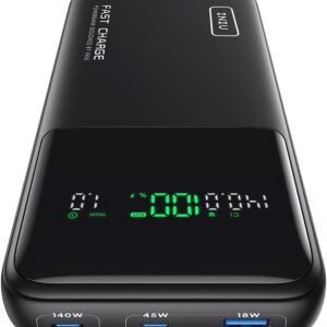 INIU 140W Power Bank, 27000mAh High Capacity Laptop Portable Charger, USB C in&Out Tablet Powerbank, Smart Digital Display Phone Charger Compatible with iPhone 16, iPad, MacBook, Laptop etc.