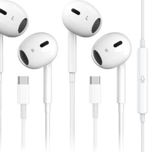2 Pack-USB C Headphones for iPhone 16/15 Type C Earbuds Wired Earphones with Mic & Remote Control Noise Cancelling for iPad Pro, Galaxy S23/S22/S21/S20/Ultra Note 10/20, Pixel 7/6/6a/5/4
