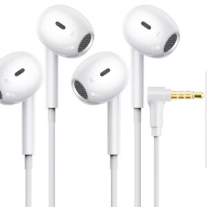 [2 Pack] for Apple Wired Earbuds, 3.5mm Heaephones with Microphone 90 Degree Design Clear Call HiFi Stereo Volume Control Earphones for PC Laptop Radio Kindle