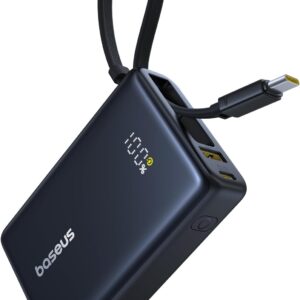 Baseus Power Bank, Picogo 10000mAh 45W 3-Output Portable Charger with Built-in USB-C Cable, PPS/PD QC Fast Charging External Battery Pack for iPhone 16/15/14/13 Series, Samsung, MacBook Pro, iPad