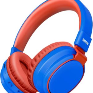 MIDOLA Kids Headphones Bluetooth 5.3 Wireless 60H Play Time Volume Limited 85/110dB Over Ear Foldable Protection Headset/Wired Aux Built-in Mic for Boy Girl Travel School Pad Tablet Blue