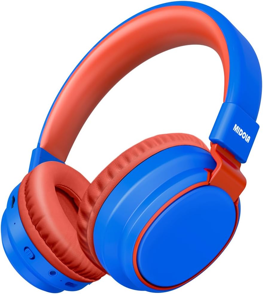 MIDOLA Kids Headphones Bluetooth 5.3 Wireless 60H Play Time Volume Limited 85/110dB Over Ear Foldable Protection Headset/Wired Aux Built-in Mic for Boy Girl Travel School Pad Tablet Blue