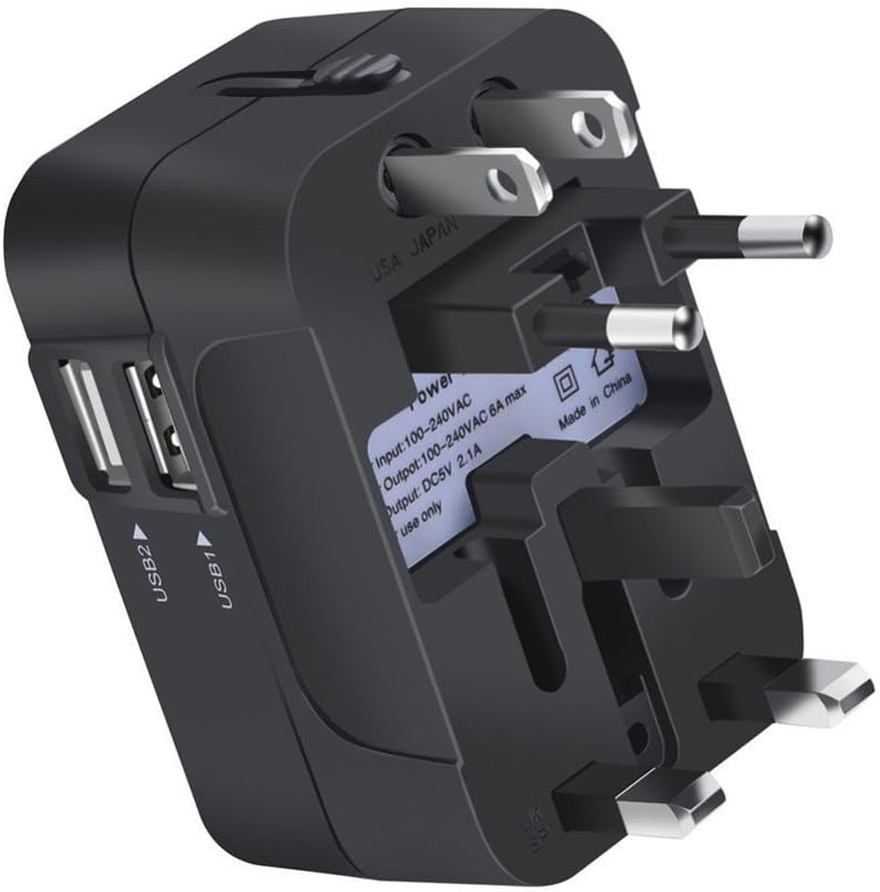 Travel Adapter, JOOMFEEN Worldwide All in One Universal Power Wall Charger AC Power Plug Adapter with Dual USB Charging Ports for USA EU UK AUS Cell Phone Laptop (Black) - Image 5
