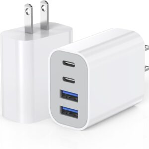 USB Fast Charging Block, 4-Port 40W Charge Adapter for iPhone Dual USB C Charger, Multiport Type C Fast Charger for iPhone 16/16 Plus/ 16 Pro/16 Pro Max/15/14/13/12, iPad Pro/iPad Air, iPad mini, iPad