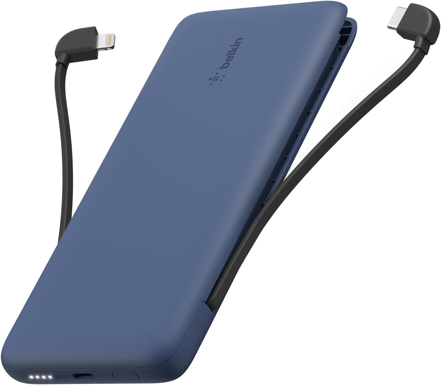 Belkin Portable Charger, Power Bank 10,000mAh, 23W w/Integrated Lightning Cable & USB-C Cable - iPhone Charger Battery Pack for Apple iPhone 16, 15, 14, 13, Galaxy, Pixel 9, Travel Essentials - Blue