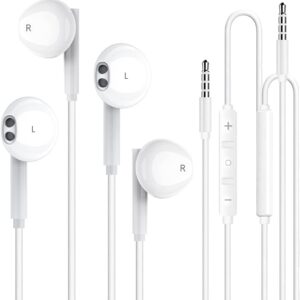 2 Pack 3.5mm Wired Headphone Plug, in-Ear Earphones, Earbuds Noise Isolating with Built-in Microphone & Volume Control Compatible with iPhone 6s 6 Plus 5s 5 iPad iPod MP3 MP4 Samsung Android Laptop