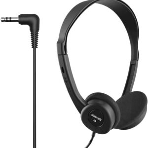 Maxell - 190319 Stereo Headphones - 3.5mm Cord with 6-Foot Length - Soft Padded Ear Cushions, Adjustable Headband for Comfort - Sleek, Lightweight, Wired for Reliable Connection – Black