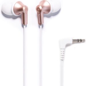 Panasonic ErgoFit Wired Earbuds, In-Ear Headphones with Dynamic Crystal-Clear Sound and Ergonomic Custom-Fit Earpieces (S/M/L), 3.5mm Jack for Phones and Laptops, No Mic - RP-HJE120-N (Rose Gold)