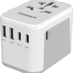 TESSAN Universal Travel Adapter, International Power Adapter 5.6A 3 USB C 2 USB A Ports, Plug Adaptor Travel Worldwide, Travel Charger Outlet Converter for Europe UK EU AUS (Type C/G/A/I)