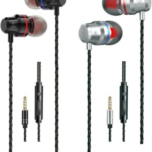 Wired Earbuds with Microphone in Ear Buds Headphone 2 Pack Metal Earphones Mic with Volume Control