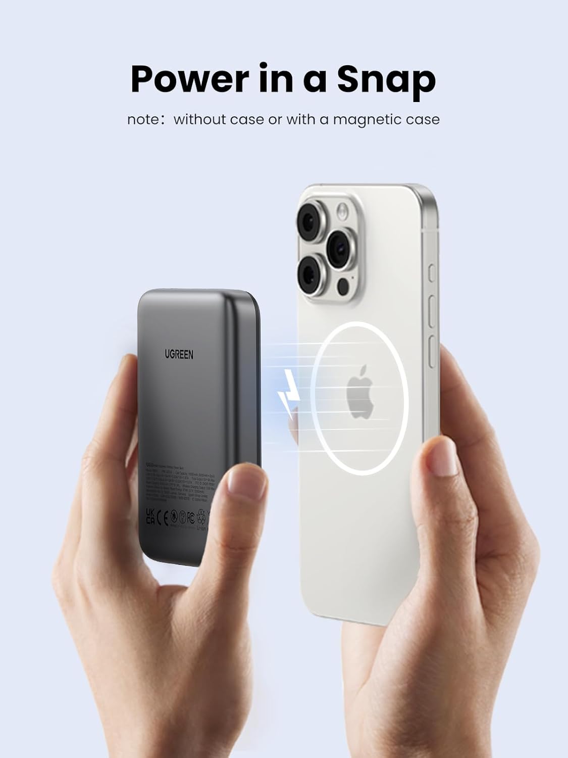 UGREEN Magnetic Power Bank, 10,000mAh Wireless Portable Charger, PD 20W Fast Charging Battery Pack with USB-C for Magsafe, iPhone 16/16 Pro/15/15 Plus/15 Pro/15 Pro Max, iPhone14/13/12 Series, Black - Image 7